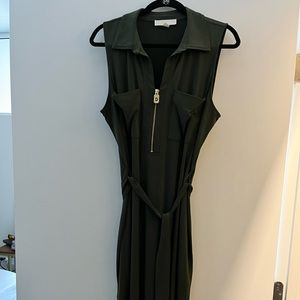 Michael Kors sleeveless dress army green gold front zipper size XL women’s